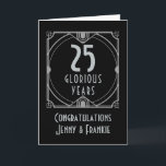 Art Deco 25. Silberner Jahrestag heißt Schwarz Karte<br><div class="desc">Senden Sie stilvolle Silberhochzeitwünsche für 25 Jahre zusammen mit einem Art-Déco-Stil silbernen Rahmen und Typografie, die alle vollständig mit dem Jubiläumsjahr, Ihren Grüßen, den Namen des glücklichen Paares und Ihrer Botschaft im Inneren anpassbar sind. Sie können den schwarzen Hintergrund auch ändern, wenn Sie über die Option Klicken Sie auf Weitere...</div>