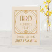 Art Deco 30. Pearl Wedding Name Anniversary Cream Karte (Gelbe Blume)