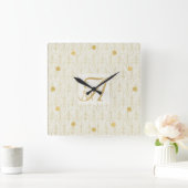 Art Deco 3 Initial Monogram Gold Cream Muster Quadratische Wanduhr (Zuhause)