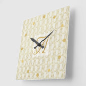 Art Deco 3 Letter Monogram Gold Cream Muster Squ Quadratische Wanduhr (Winkel)
