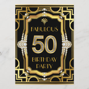 Art Deco 50. Geburtstagsfeier Einladung