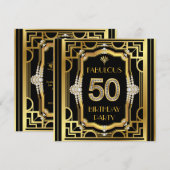 Art Deco 50. Geburtstagsparty Einladung (Vorne/Hinten)