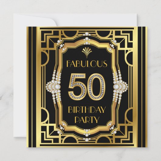 Art Deco 50. Geburtstagsparty Einladung (Vorderseite)