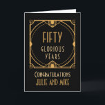 Art Deco 50. Goldenes Jubiläum Fünfzig Jahre Karte<br><div class="desc">Senden Sie stilvolle Hochzeitwünsche für 50 Jahre zusammen mit einem im Art-Déco-Stil gestalteten Goldrahmen und einer Typografie, die alle vollständig an das Jubiläumsjahr, Ihre Grüße, die Namen des glücklichen Paares und Ihre Botschaft im Inneren angepasst werden können. Sie können den schwarzen Hintergrund auch ändern, wenn Sie über die Option Klicken...</div>