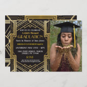 Art Deco Abschluss Foto Gatsby Party Gold der 1920 Einladung (Vorne/Hinten)