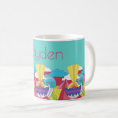 Art Deco Abstrakt Frieze, Türkis, Ihr Name Kaffeetasse (VorderseiteRechts)