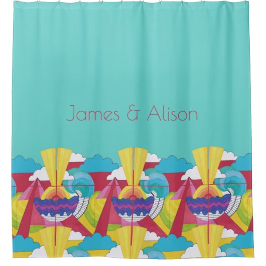 Art Deco Abstrakt Frieze, Türkis, Ihre Namen Duschvorhang (Vorderseite)