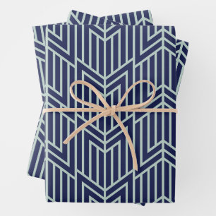Art Deco Abstrakt Geometric Muster Blau Geschenkpapier Set