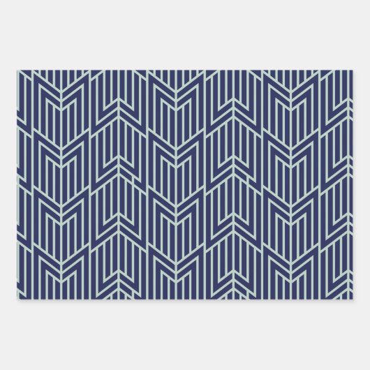 Art Deco Abstrakt Geometric Muster Blau Geschenkpapier Set (Vorderseite)
