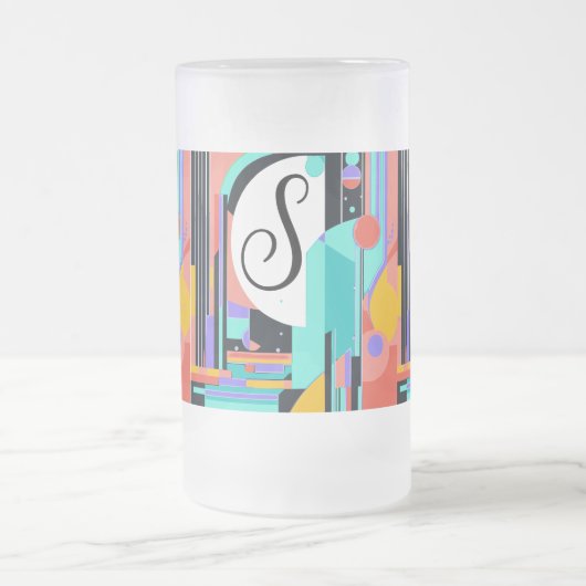 Art Deco Abstrakt Mattglas Bierglas (Mittel)