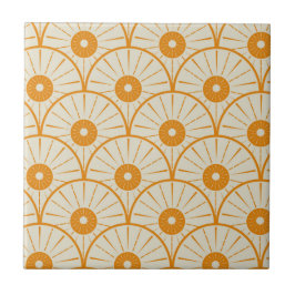 Art Deco Abstrakt Orange Sun on White Fliese