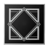 Art Deco Abstrakt Style Black and Silver Tile Fliese (Vorderseite)