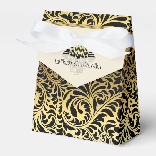 Art Deco abstrakte Gebäude Schwarz, Goldhochzeit Geschenkschachtel (Vorderseite)