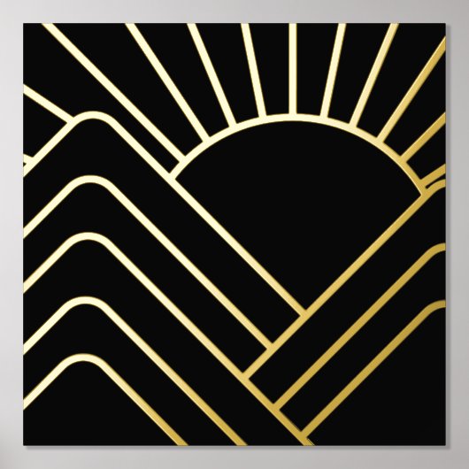 Art Deco Abstrakte Landschaft Schwarzes Gold Foliendrucke (Vorderseite)