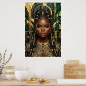 Art Deco Afrofuturismus Smaragd Gold Black Queen Poster (Küche)