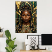 Art Deco Afrofuturismus Smaragd Gold Black Queen Poster (Heimbüro)
