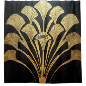 Art Deco Ägyptische Black Gold Monogram Initialen Duschvorhang (Vorderseite)