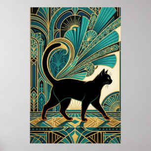 Art Deco Ägyptische Schwarze Katze Wandkunst Poster