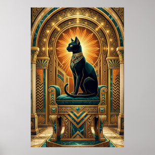 Art Deco Ägyptischer Thron Katzen Wandkunst Poster