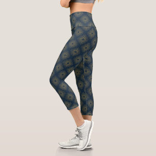 Art Deco Alabere   Mitternachtsblaues Medaillon Capri Leggings