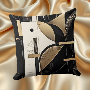 Art Deco altes Gold Schwarz geometrisches Kreisdes Kissen