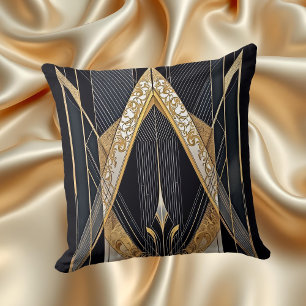 Art Deco Altes Gold Schwarze Geometrie Design Kissen