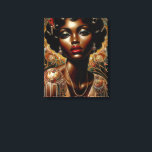 Art Deco American Portrait Leinwanddruck<br><div class="desc">Diese Leinwand ist mit einem digitalen Kunstwerk einer eleganten afroamerikanischen Frau ausgestattet, die in luxuriöser Art-Déco-Mode aus den 1920er Jahren gestaltet wurde. Ihr auffälliges Aussehen wird durch kühn glänzende rote Lippen, dramatische Augenschminken mit glänzenden metallischen Akzenten und perfekt kurze, Vintage Stile unterstrichen. Sie trägt einen exquisiten Schmuck, darunter zarte Perlen-...</div>