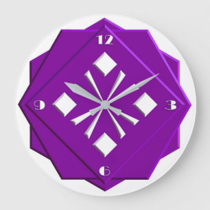 Art Deco Amethyste lila geometrisches Muster Große Wanduhr