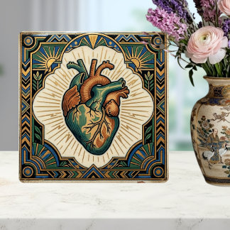 Art Deco Anatomical Heart Teal Green Gold Design Fliese