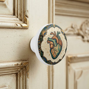 Art Deco Anatomisches Herz Türkis Grün Gold Design Keramikknauf