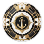 Art Deco Anchor Schwarz und Gold Schöne Kunst Keramikknauf (Vorderseite)