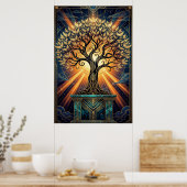 Art Deco Angelic Feather Tree Gold & Midnight Post Poster (Küche)