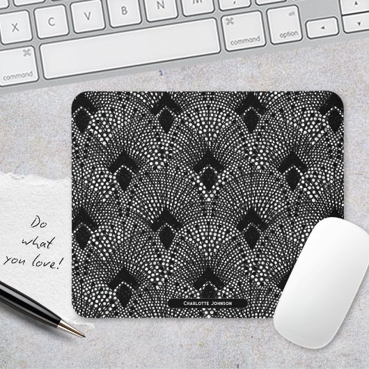 Art Deco Anthrazit Retro Pfauenmuster Mousepad