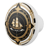 Art Deco Antikes Schiff Schwarz-weiß Gold Nautic Keramikknauf (Rechts)