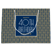 Art Deco Any Age Birthday Name Navy Gold Elegant Große Geschenktüte (Vorderseite)