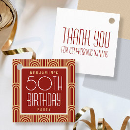 Art Deco Any Age Birthday Party Thank You Red Gold Geschenkanhänger