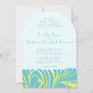Art Deco Aqua Citrus Gelber Swirl Einladung