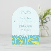 Art Deco Aqua Citrus Gelber Swirl Einladung (Stehend Vorderseite)