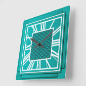 Art Deco, aquamarin blau Quadratische Wanduhr (Winkel)