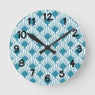 Art Deco Aquamarin Fans Runde Wanduhr
