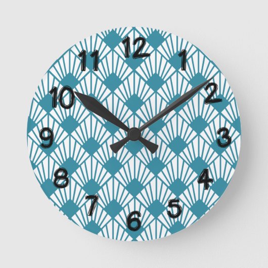 Art Deco Aquamarin Fans Runde Wanduhr (Vorderseite)
