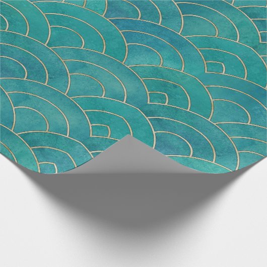 Art Deco Aquamarin & Gold Deco Tissue Paper Geschenkpapier (Ecke)