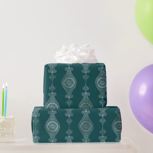 Art Deco Aquamarin Silver Floral Geschenkpapier (Partygeschenke)