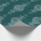 Art Deco Aquamarin Silver Floral Geschenkpapier (Ecke)