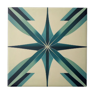 Art Deco Aquamarin Star Fliese