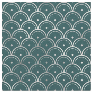 Art Deco Aquamarine Silver Scales Punkte Stoff