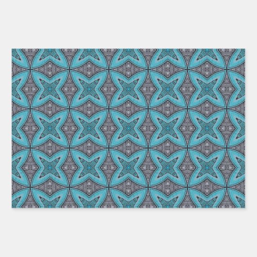 Art Deco Aquamarines Schwarz-weißes Grafikmuster Geschenkpapier Set (Vorderseite 2)