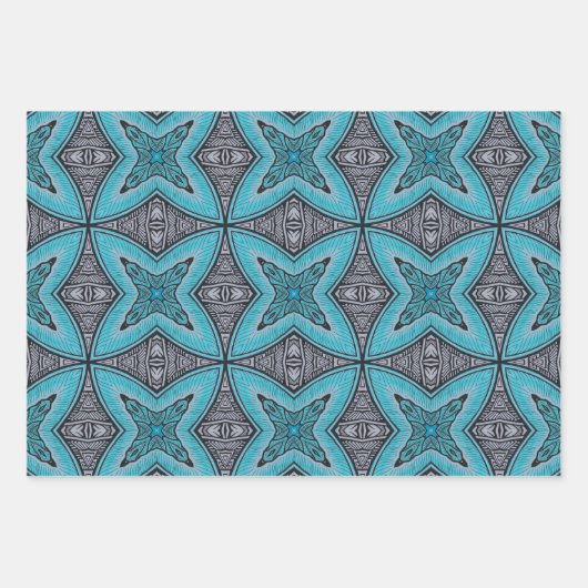 Art Deco Aquamarines Schwarz-weißes Grafikmuster Geschenkpapier Set (Vorderseite)