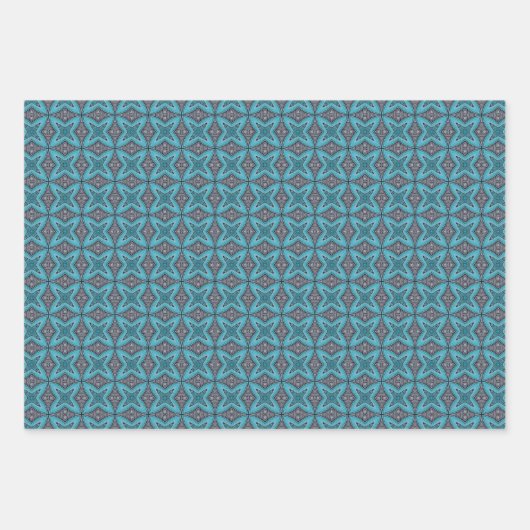 Art Deco Aquamarines Schwarz-weißes Grafikmuster Geschenkpapier Set (Vorderseite 3)