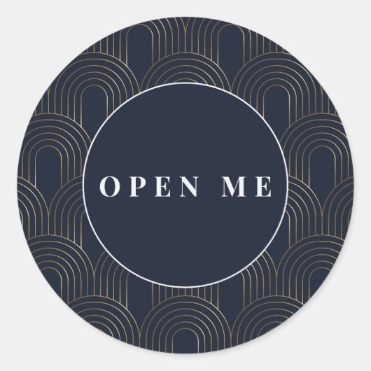 Art Deco Arches | Elegant "Open Me" Runder Aufkleber (Vorderseite)